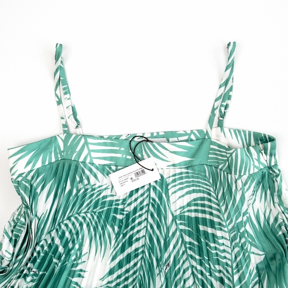 NWT Milly Irene Oversized Palm Print Dress Pleated Asymmetric Green - Size 2 XS - Picture 10 of 14